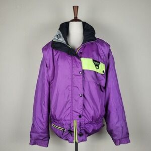 VTG Mountain Goat Jacket Womens Large Purple Neon Ski Snow Outdoor Color…